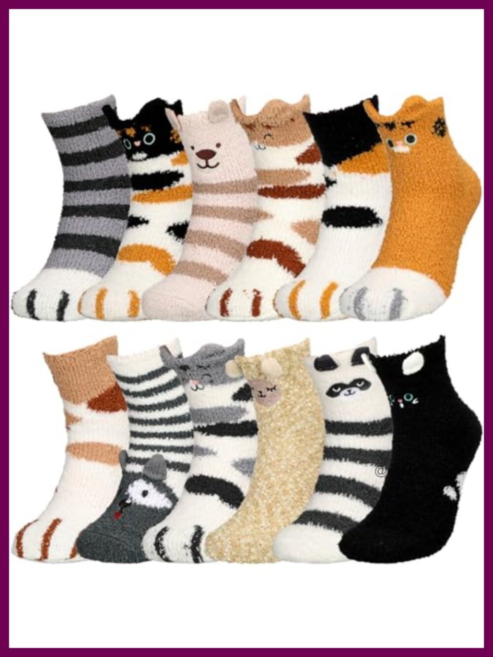Fuzzy Animal Socks 12 Pairs Polyester Slipper Socks for Women Cozy Warm